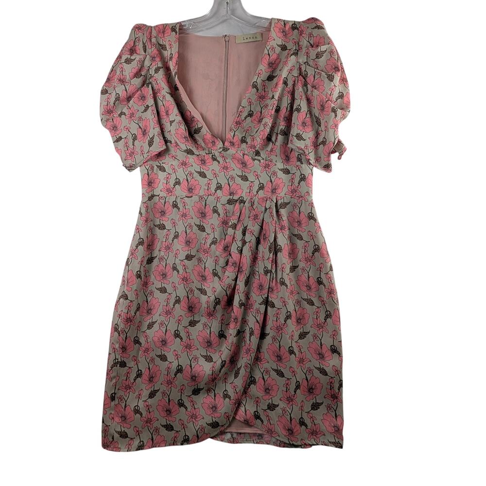 Lenon Pink Floral Plunging Neckline XS Short Sleeve Mini Dress‎ Rear Zip